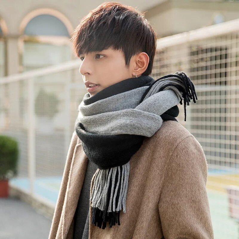 Unisex Winter Schal mit Fransen weichem Material gestreift