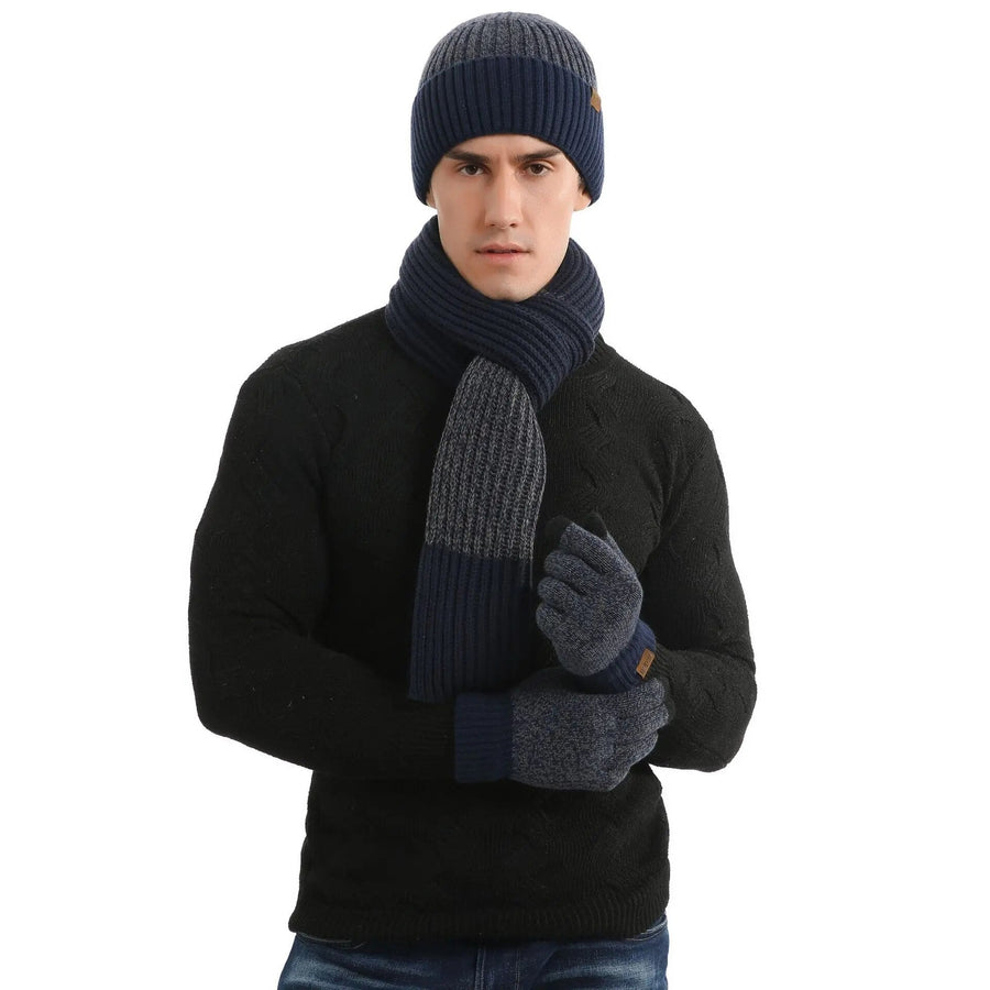 Unisex winterset met gebreide muts en sjaal, tweekleurig, geribbeld