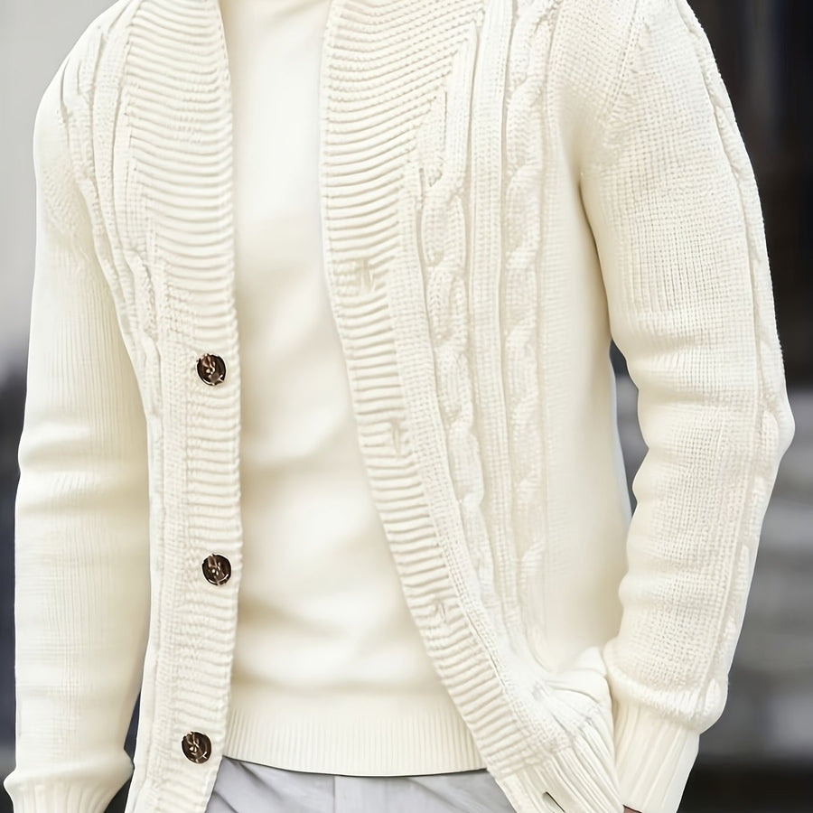 Herren Strickjacke mit Schalkragen und Zopfmuster