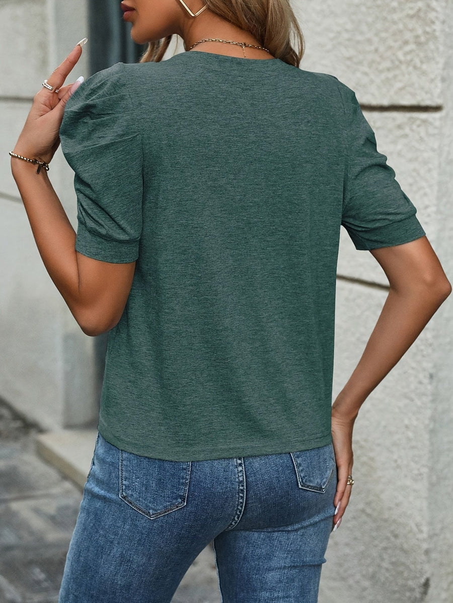 Damen Elegantes Kurzarm T-Shirt mit Puffärmeln – Alltag & Büro
