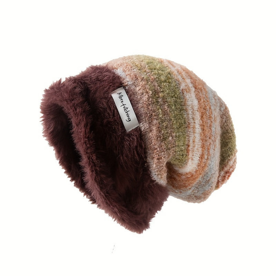 Unisex Beanie Mütze gestreift, weiches Futter, gestrickter Look, slouchy Style