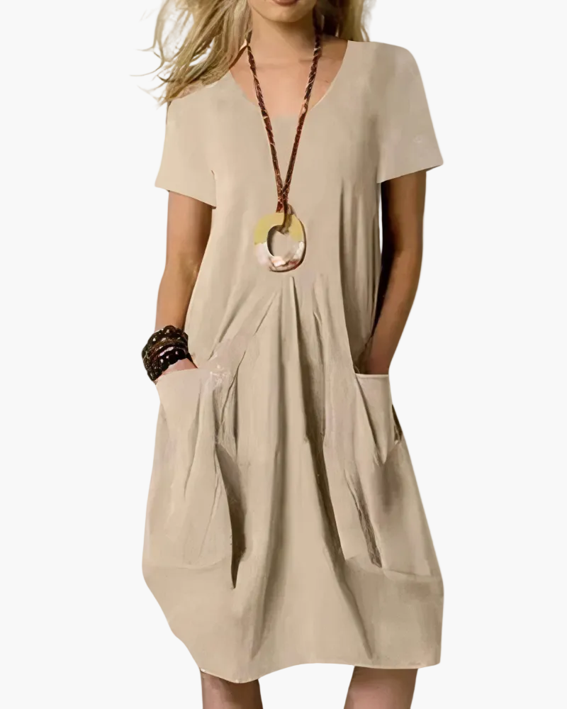 Damen Midi-Kleid – Lockeres Freizeitkleid mit Taschen für Alltag und elegante Anlässe