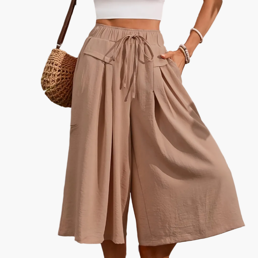 Damen Elegante Culotte Caprihose mit weitem Bein – Sommer Freizeitmode