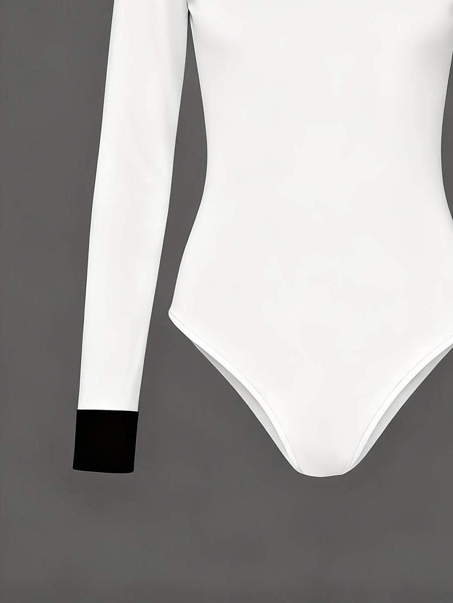 Damen Body Langarm mit Kontrastkragen und Manschetten