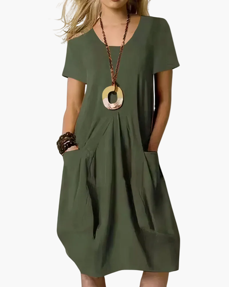 Damen Midi-Kleid – Lockeres Freizeitkleid mit Taschen für Alltag und elegante Anlässe