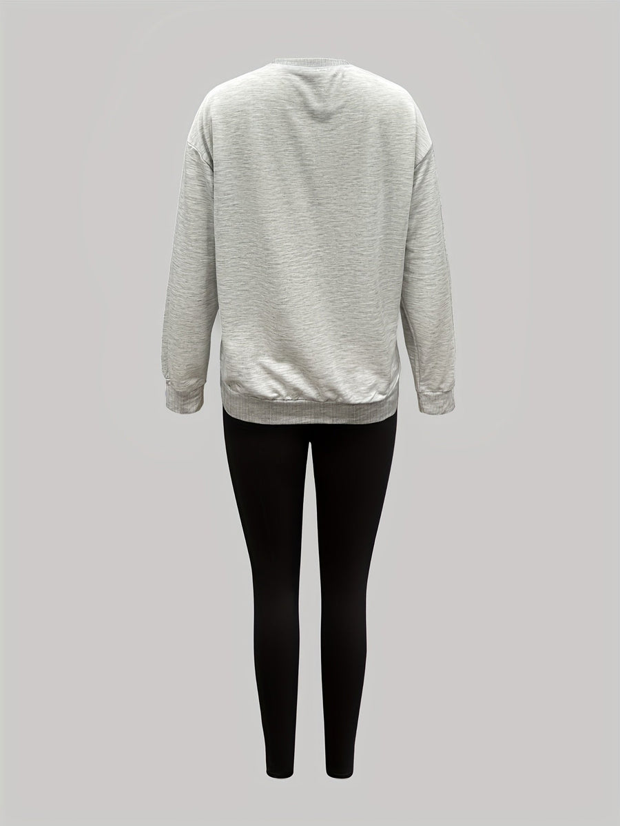 Damen Trainingsanzug Set Sweatshirt & Leggings New York Queens Print Schwarz