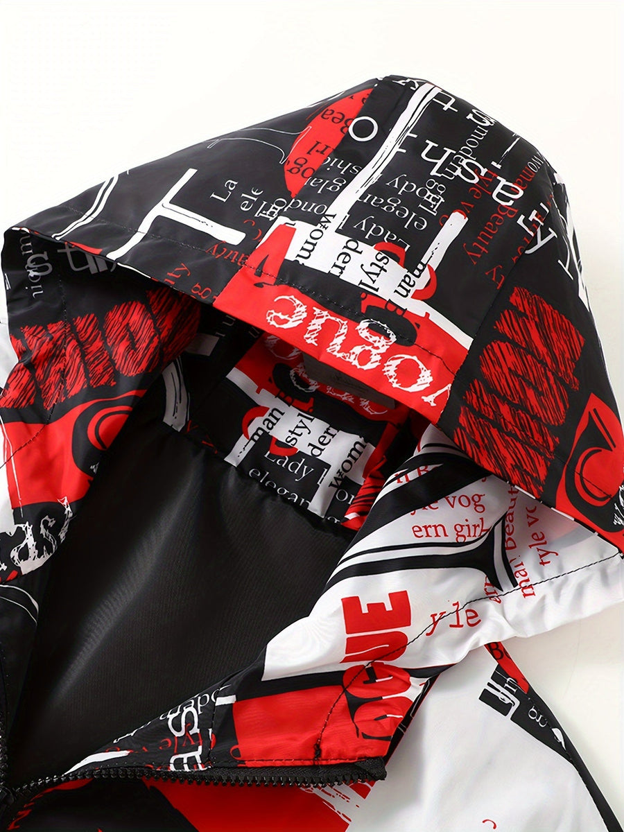 Übergangsjacke Herren Damen mit Kapuze & Allover-Print - Bunt