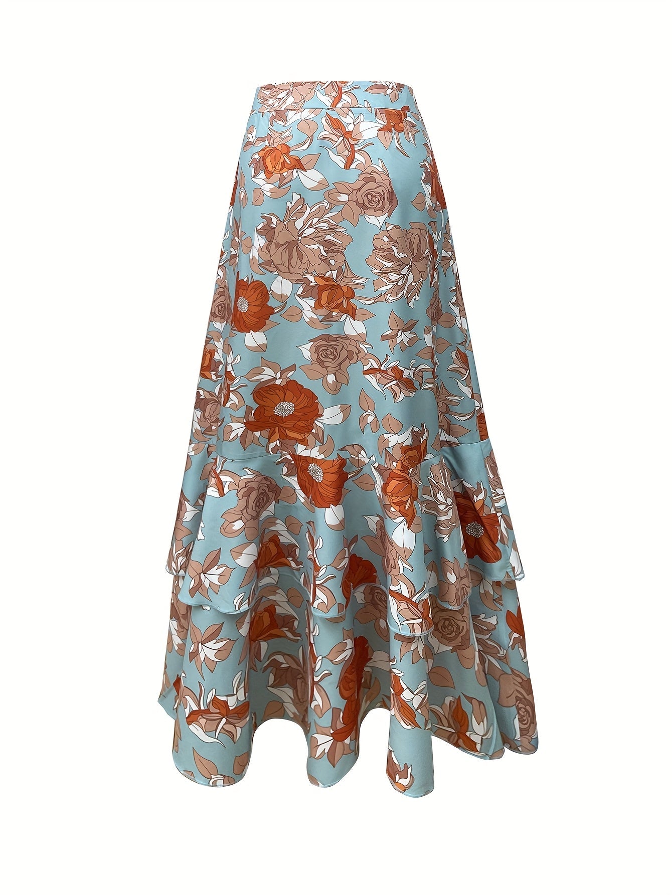 Damen Maxirock mit floralem Muster und Volants – Eleganter Wickelrock für festliche Anlässe und Freizeit