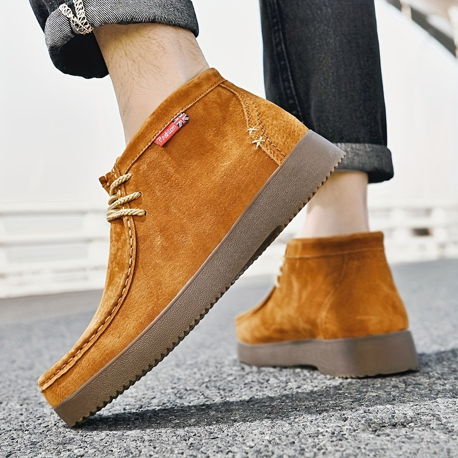 Herren Chukka Boots Mokassin Stil mit Profilsohle Schnürstiefeletten in Wildlederoptik