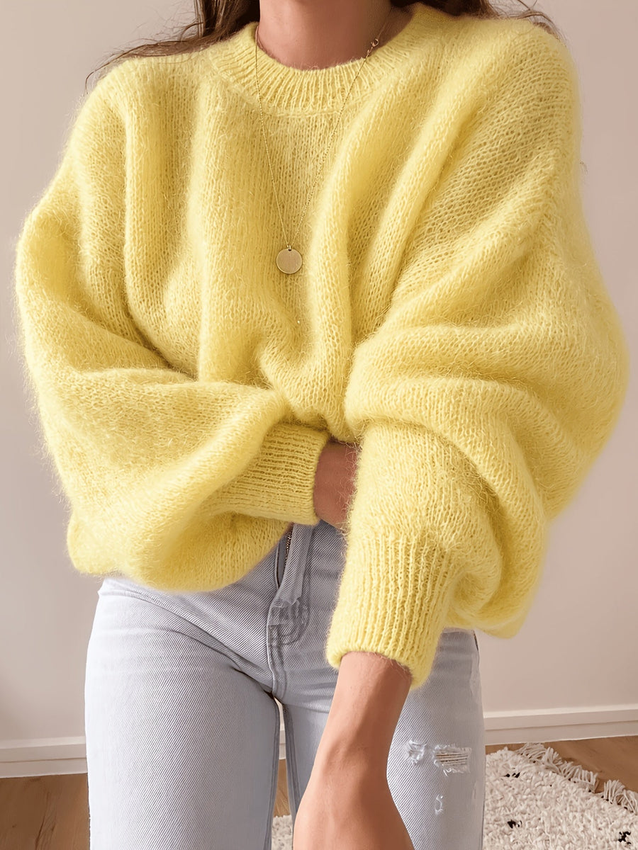 Damen Pullover Oversize Grobstrick Weitärmlig Rundhals – verschiedene Farben