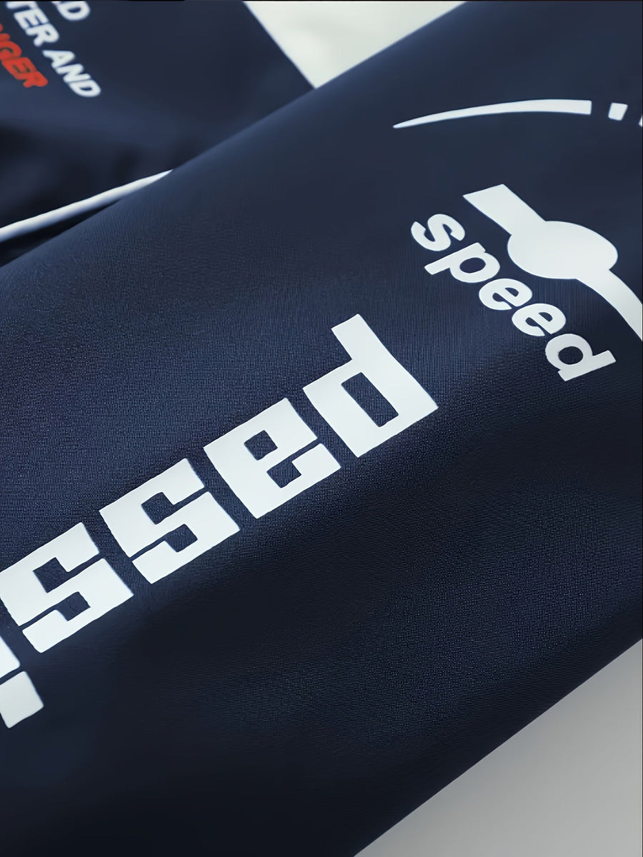 Unisex Racing Trainingsanzug mit Reißverschluss Jacke & Hose - Sportlicher Jogginganzug mit Aufdruck