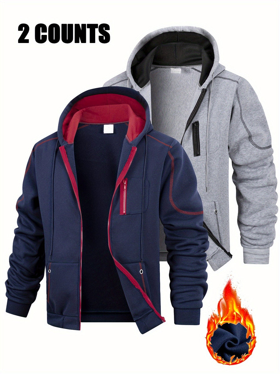 2er Pack Herren Kapuzenjacke mit Reißverschluss, sportliche Hoodie-Sets