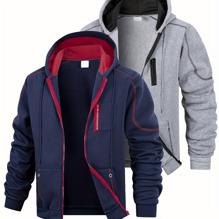 2er Pack Herren Kapuzenjacke mit Reißverschluss, sportliche Hoodie-Sets