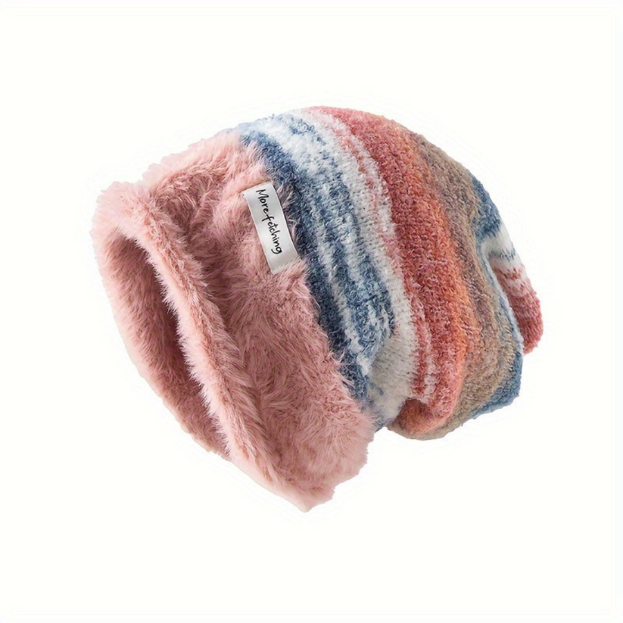 Unisex Beanie Mütze gestreift, weiches Futter, gestrickter Look, slouchy Style