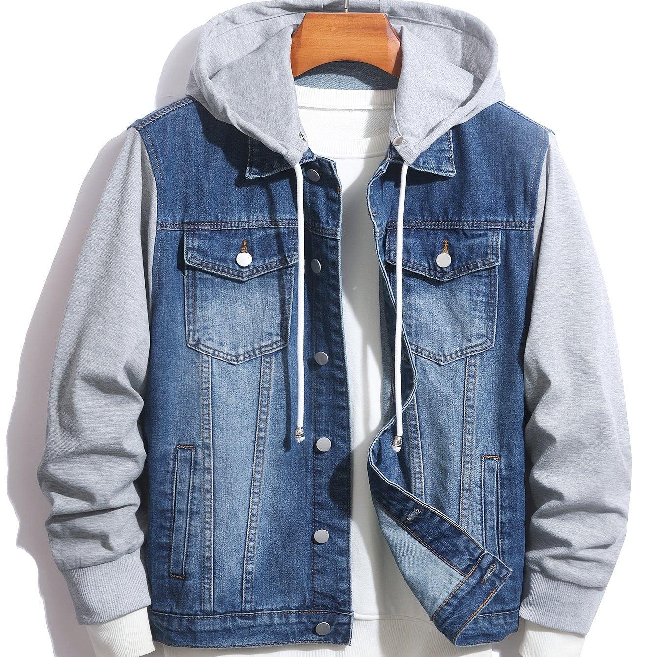 Herren Jeansjacke mit Kapuze und langen Ärmeln