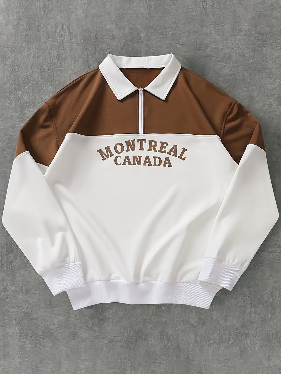 Sweatshirt Polo-Kragen Half-Zip Mehrfarbig mit Montreal Canada Aufdruck
