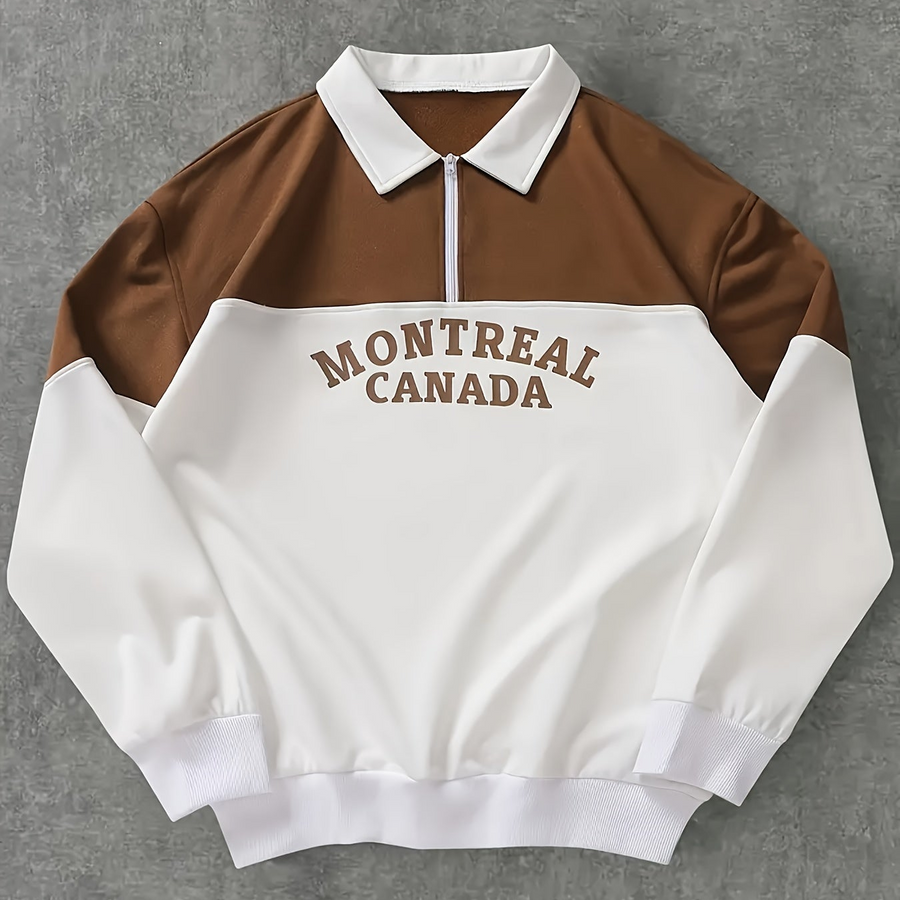 Sweatshirt Polo-Kragen Half-Zip Mehrfarbig mit Montreal Canada Aufdruck