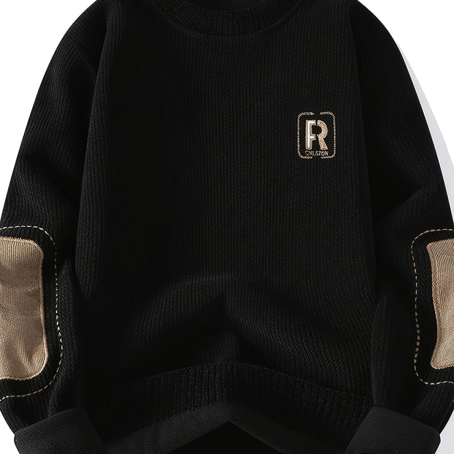 Unisex Langarm-Sweatshirt mit Rundhalsausschnitt, gerippter Textur und Ellenbogen-Patches