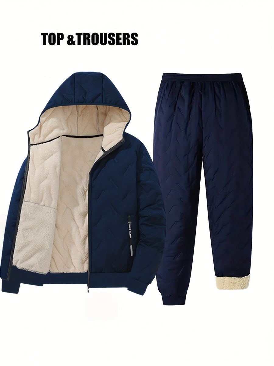 Herren Winter Thermo Anzug Gesteppt Gefütterte Jacke mit Kapuze und Hose