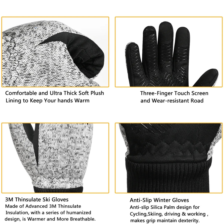 Unisex Winterhandschuhe mit 3M Thinsulate Isolation und Touchscreen-Funktion, Anti-Rutsch-Design