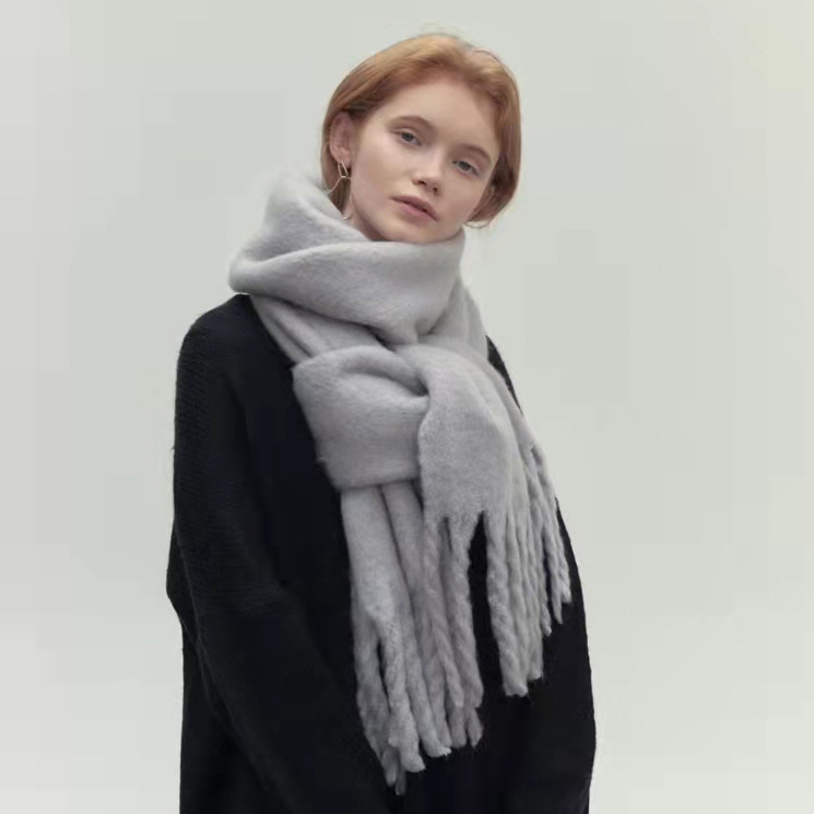 Weicher Winterschal mit Fransen Uni-Farben für Damen
