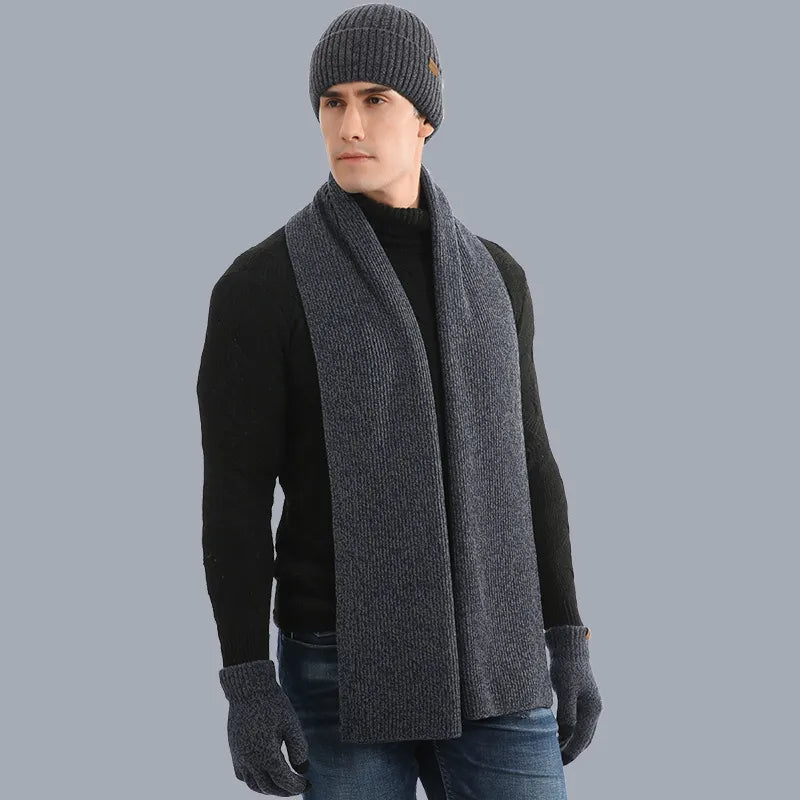 Unisex Strickmütze Schal Handschuhe Set Gerippt Winter Warm