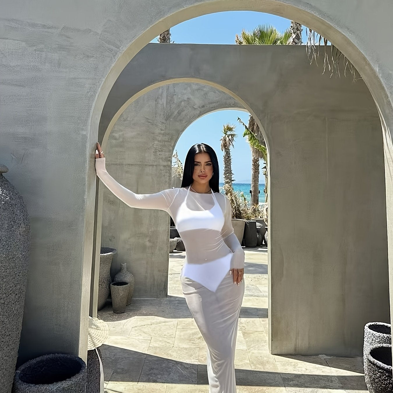 Damen Maxikleid mit transparentem Überwurf – Elegantes Stil-Statement für Urlaub & Pool