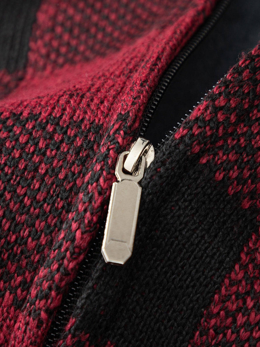 Herren Kapuzenstrickjacke kariert gefüttert mit Reißverschluss und Kordelzug