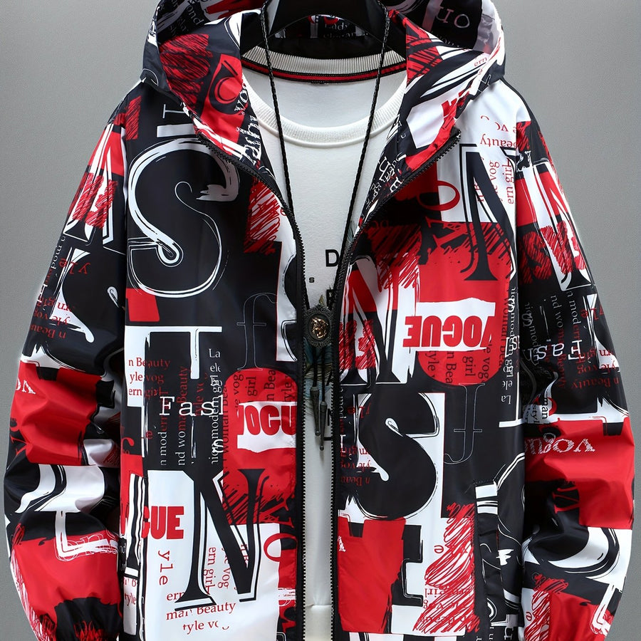Übergangsjacke Herren Damen mit Kapuze & Allover-Print - Bunt