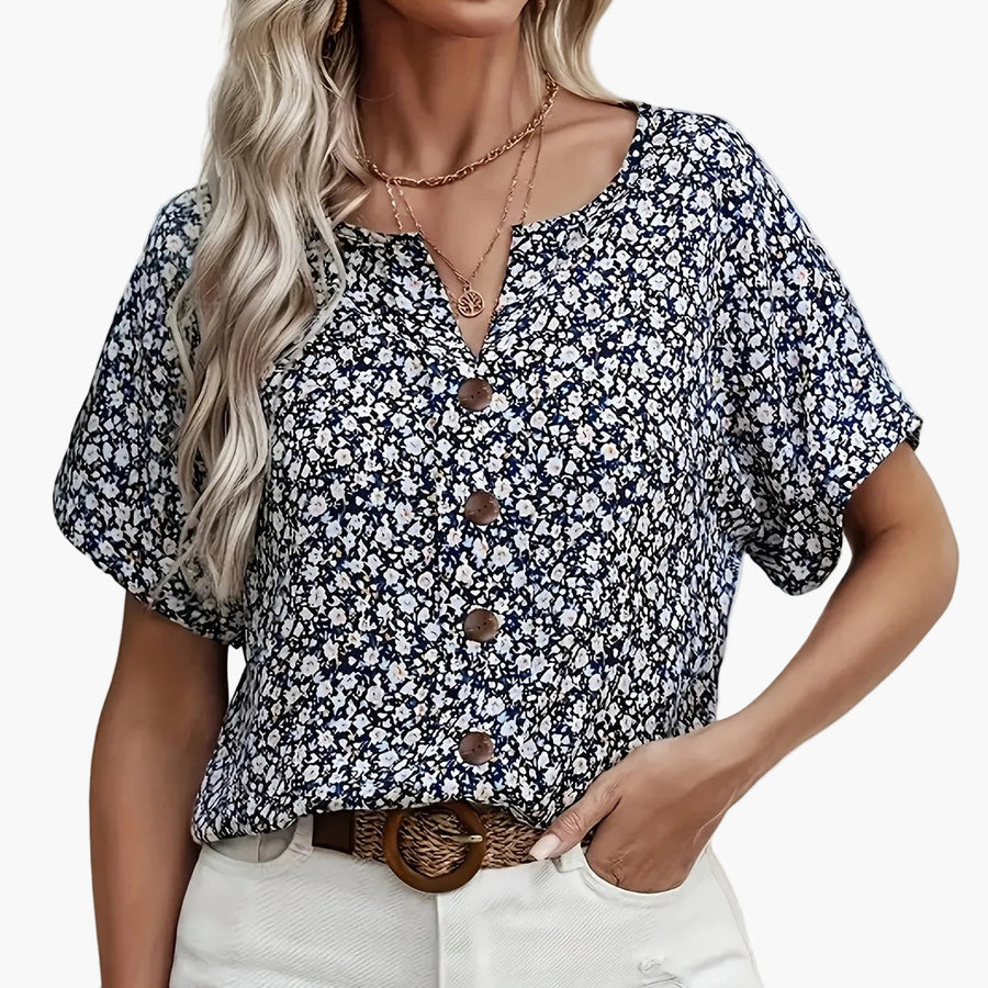 Damen Blusenshirt mit Knopfleiste und Blumenmuster – Sommerlich, Elegant, Freizeit