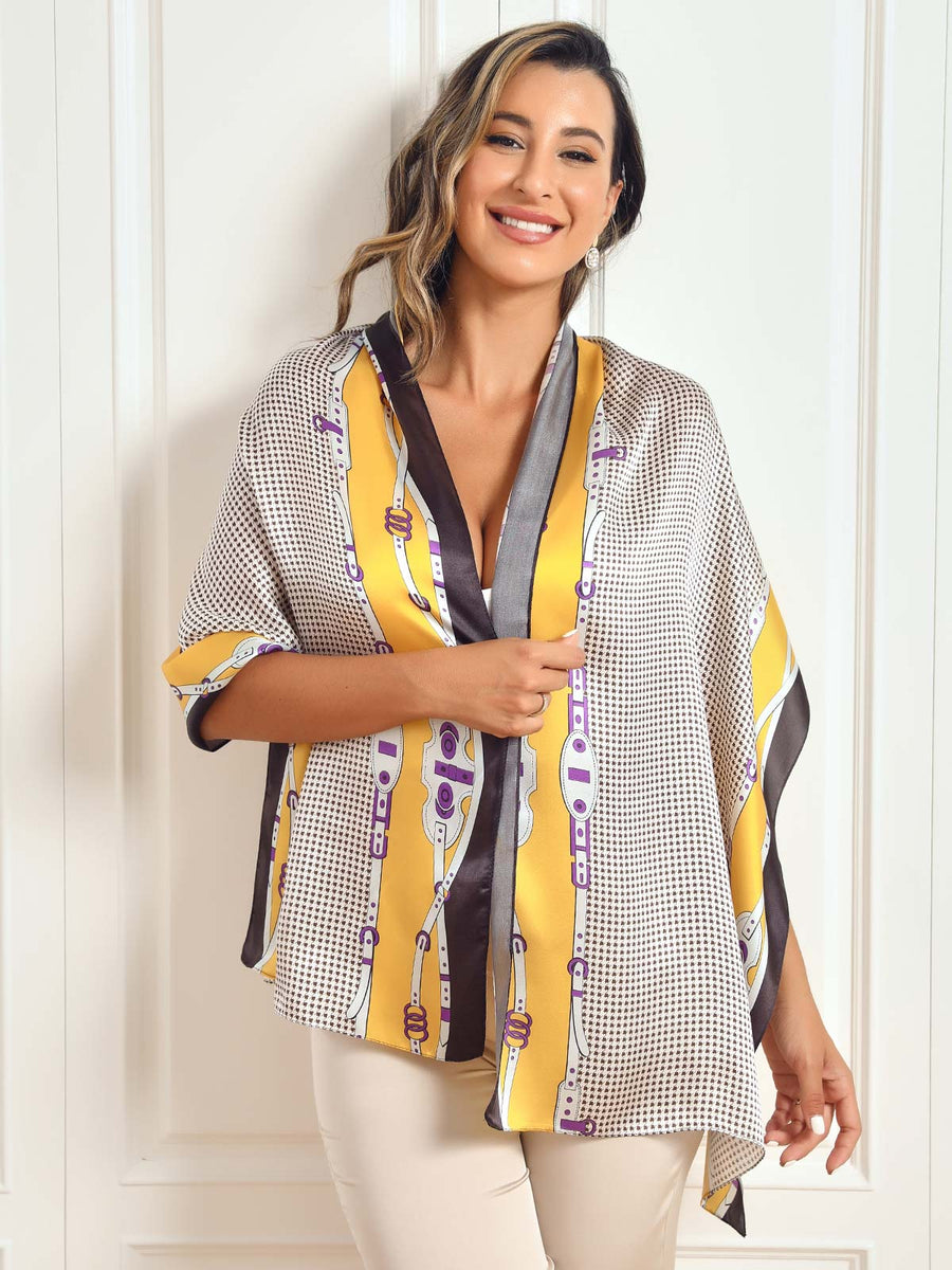 Dameshalsdoek met kettingmotief en kwastjesdetails in verschillende kleuren