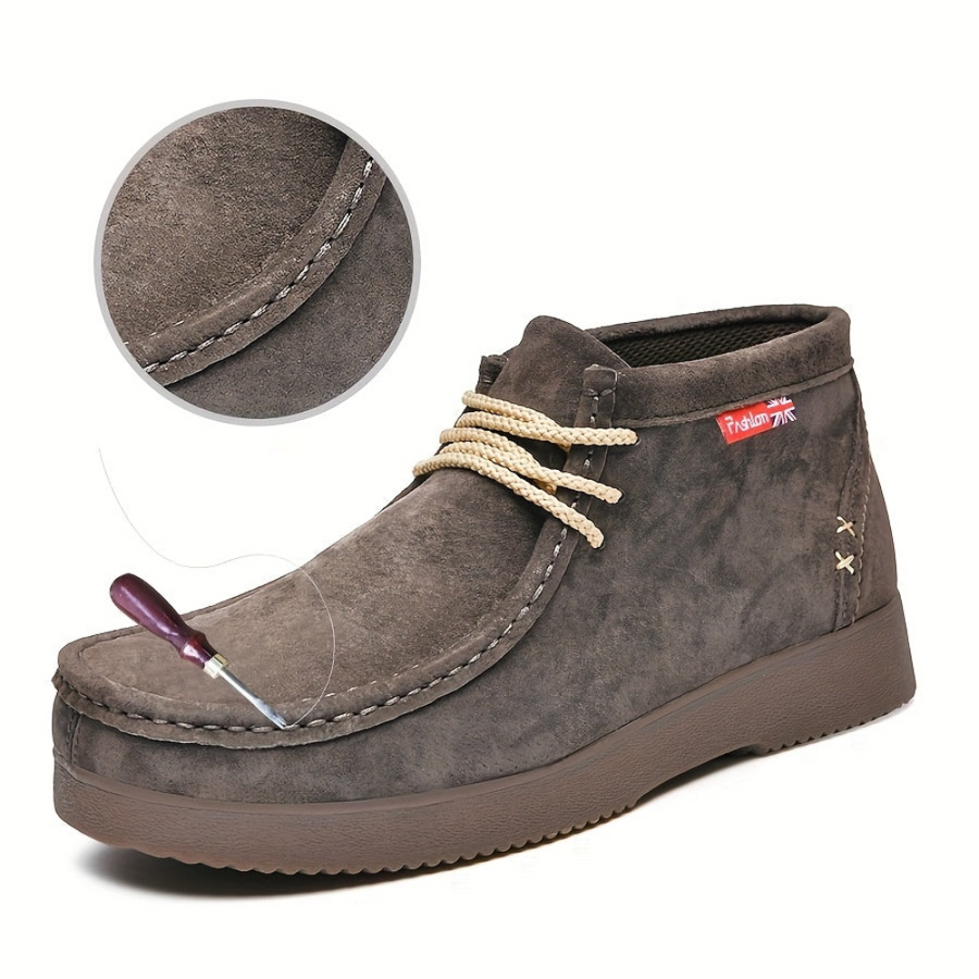 Herren Chukka Boots Mokassin Stil mit Profilsohle Schnürstiefeletten in Wildlederoptik