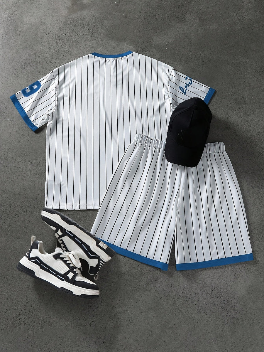 Herren Sportset Los Angeles 79 – Pinstripe Shirt und Shorts im Retro-Stil