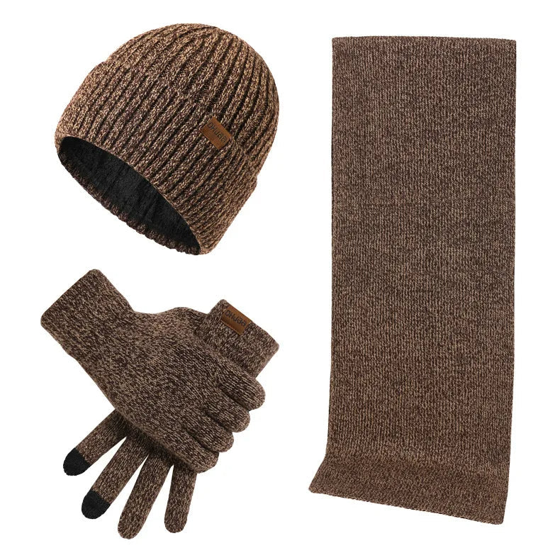 Unisex Wintermütze Schal Handschuhe Set Gerippt Gestrickt
