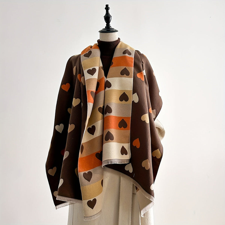 Weicher Schal mit Herzchenmuster – Warmer Winterschal mit Fransenenden