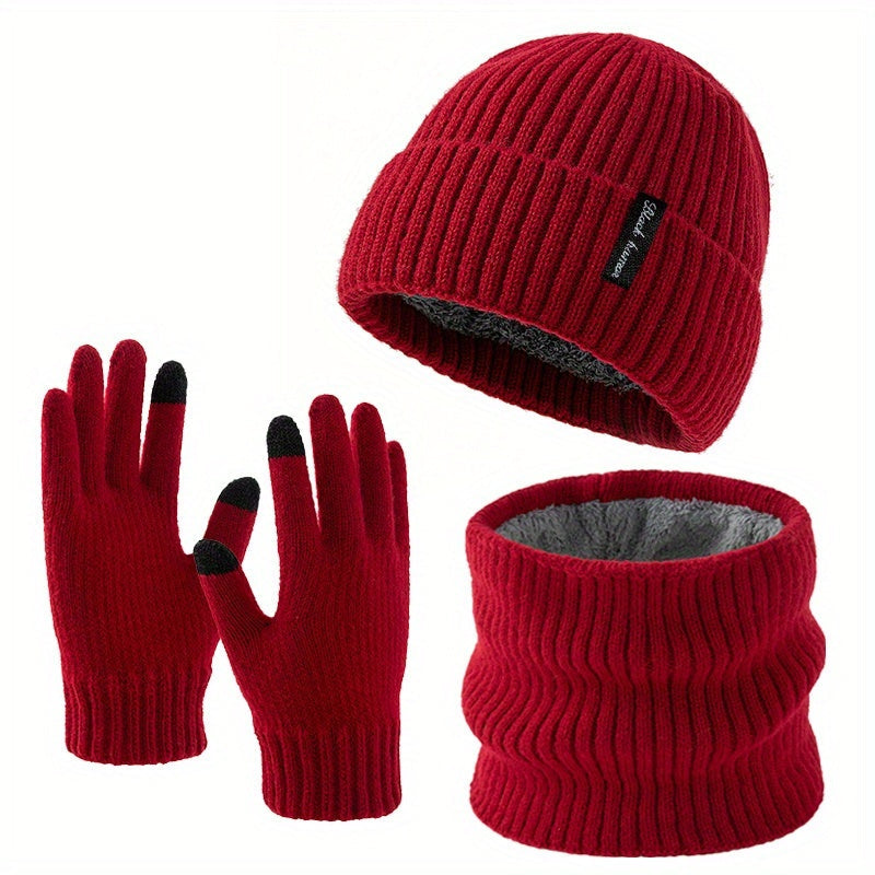 Unisex Winter Set Strickmütze Schal & Handschuhe, gefüttert