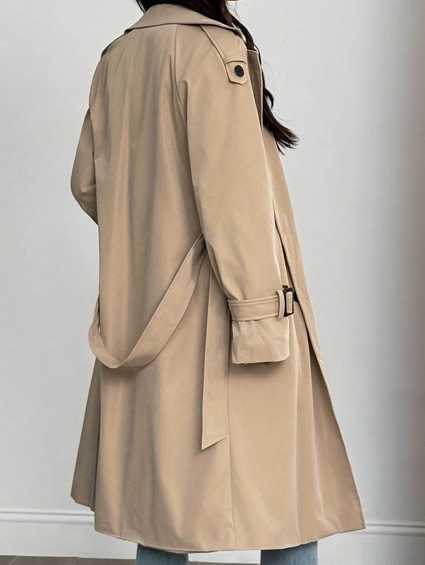 Damen Trenchcoat mit Plüschfutter, Beige, Zweireiher, Langarm
