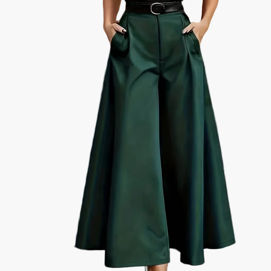 Damen Elegante High-Waist Weite Palazzo Hose mit Gürtel – Perfekt für Büro und besondere Anlässe