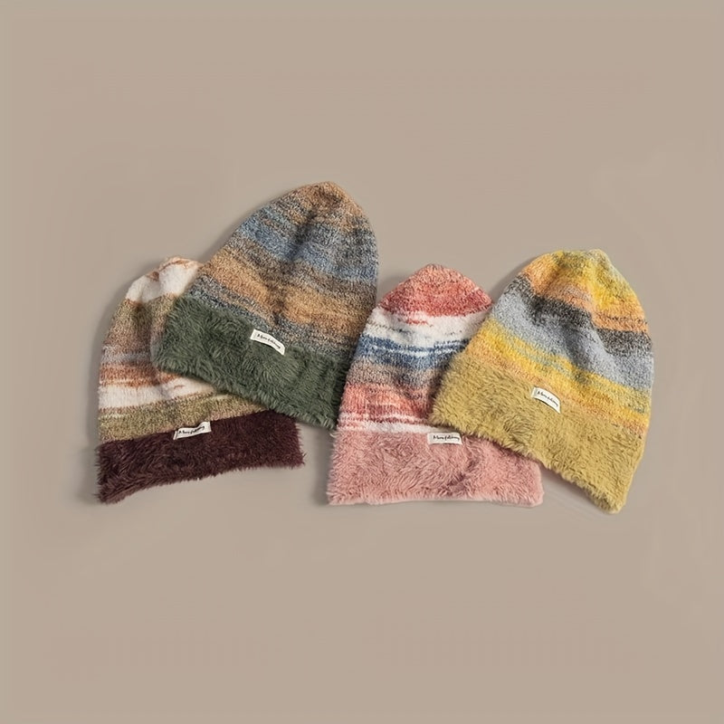 Unisex Beanie Mütze gestreift, weiches Futter, gestrickter Look, slouchy Style