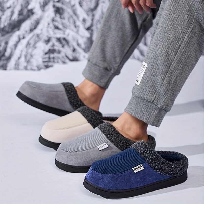 Unisex Winter Hausschuhe gerippt mit Plüschfutter in Blau, Grau, Beige