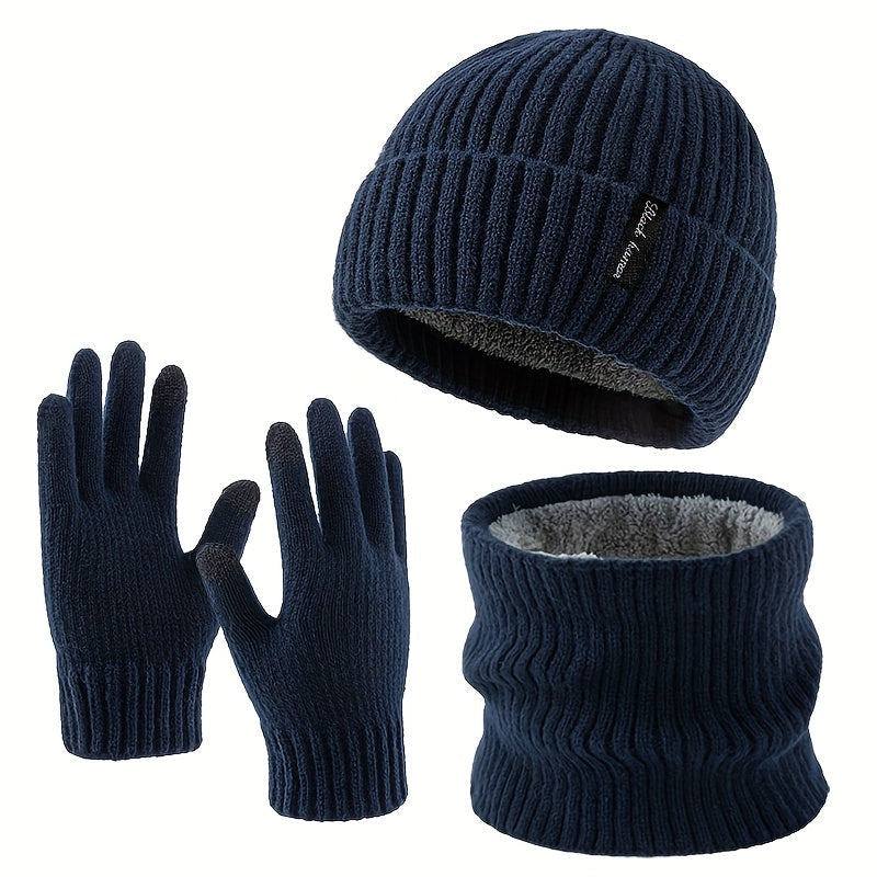 Unisex Winter Set Strickmütze Schal & Handschuhe, gefüttert