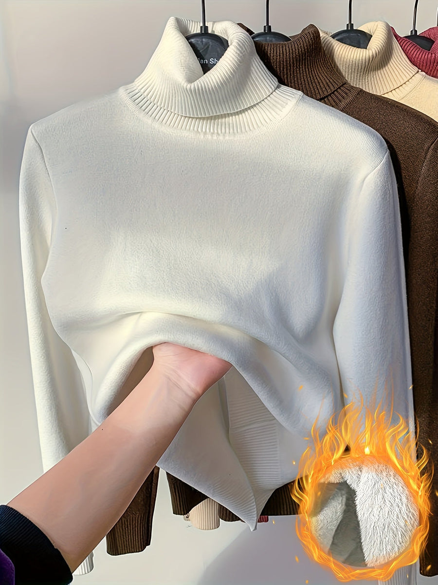 Damen Rollkragenpullover mit warmem Innenfutter – Weicher Strickpullover in verschiedenen Farben