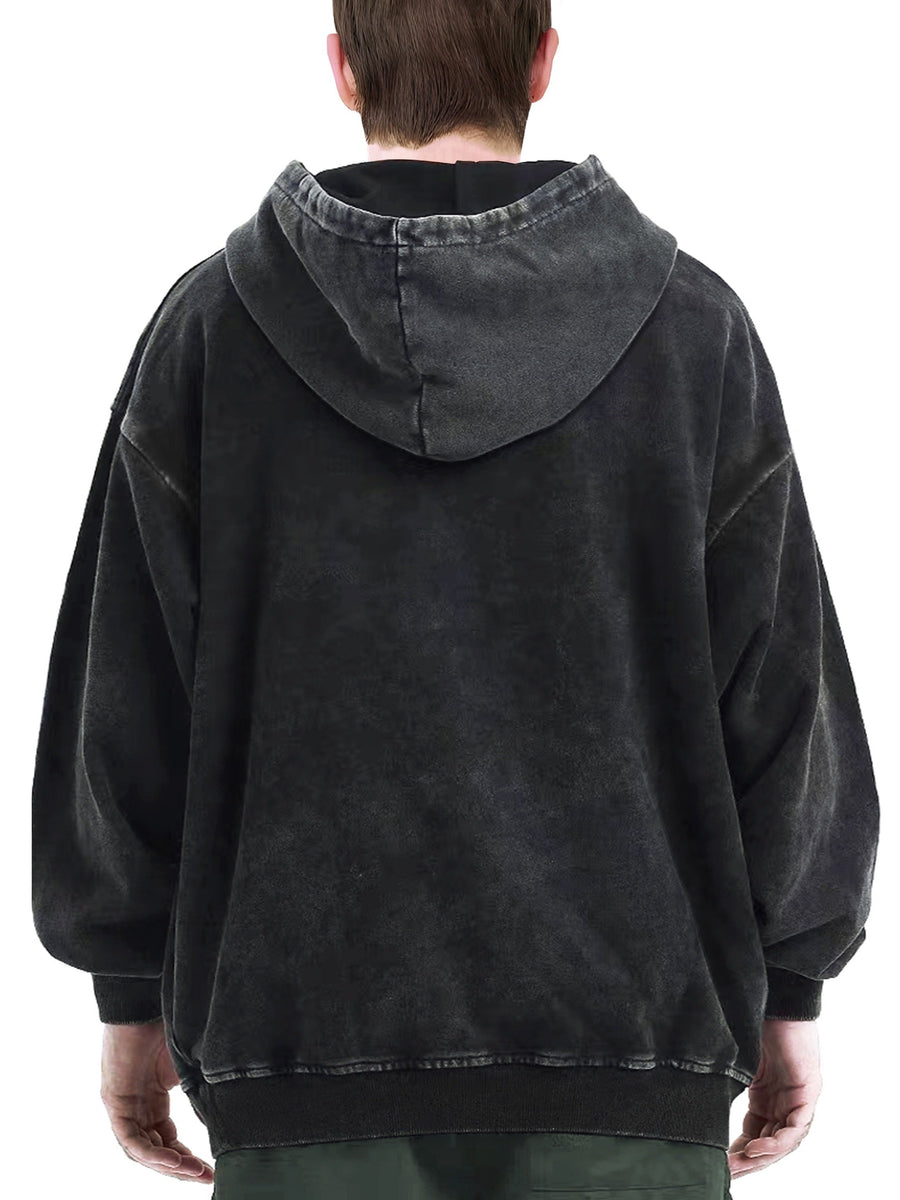 Hoodie Unisex Anthrazit Überschnitten Kapuzenpullover Kängurutasche Stonewashed