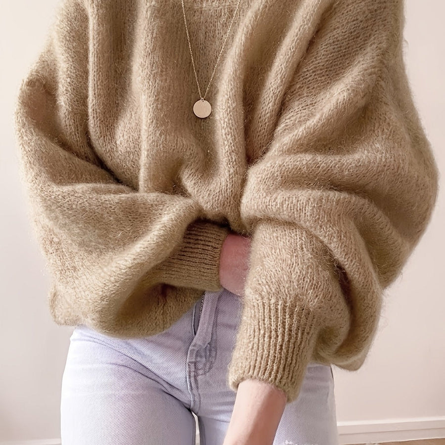 Damen Pullover Oversize Grobstrick Weitärmlig Rundhals – verschiedene Farben