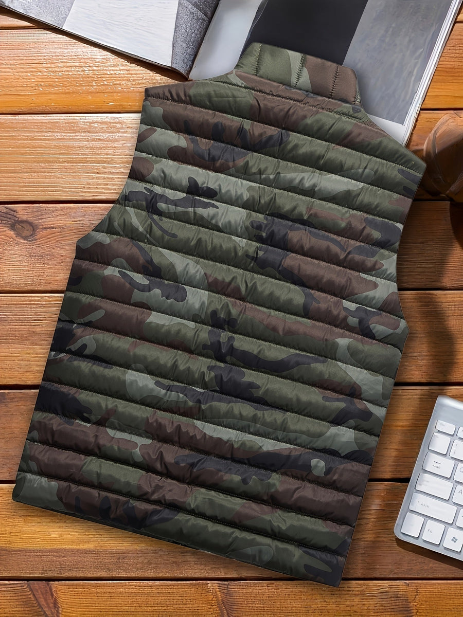 Unisex Camouflage Steppweste mit Stehkragen