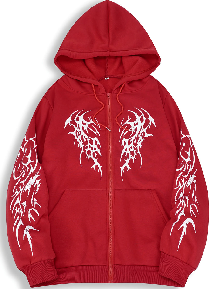 Hoodie mit Reißverschluss, Kapuze und Tribal-Flügel-Print für Unisex
