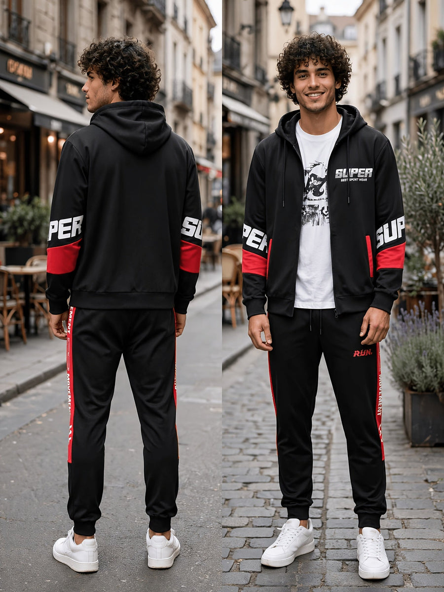 Herren Trainingsanzug Schwarz mit Kapuzenjacke & Jogginghose