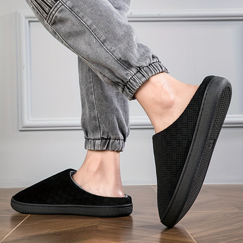 Unisex Hausschuhe Schwarz mit weichem Futter, rutschfeste Sohle