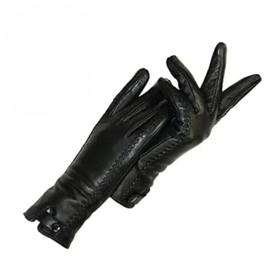 Schwarze Handschuhe aus geschmeidigem Material mit Ziernähten