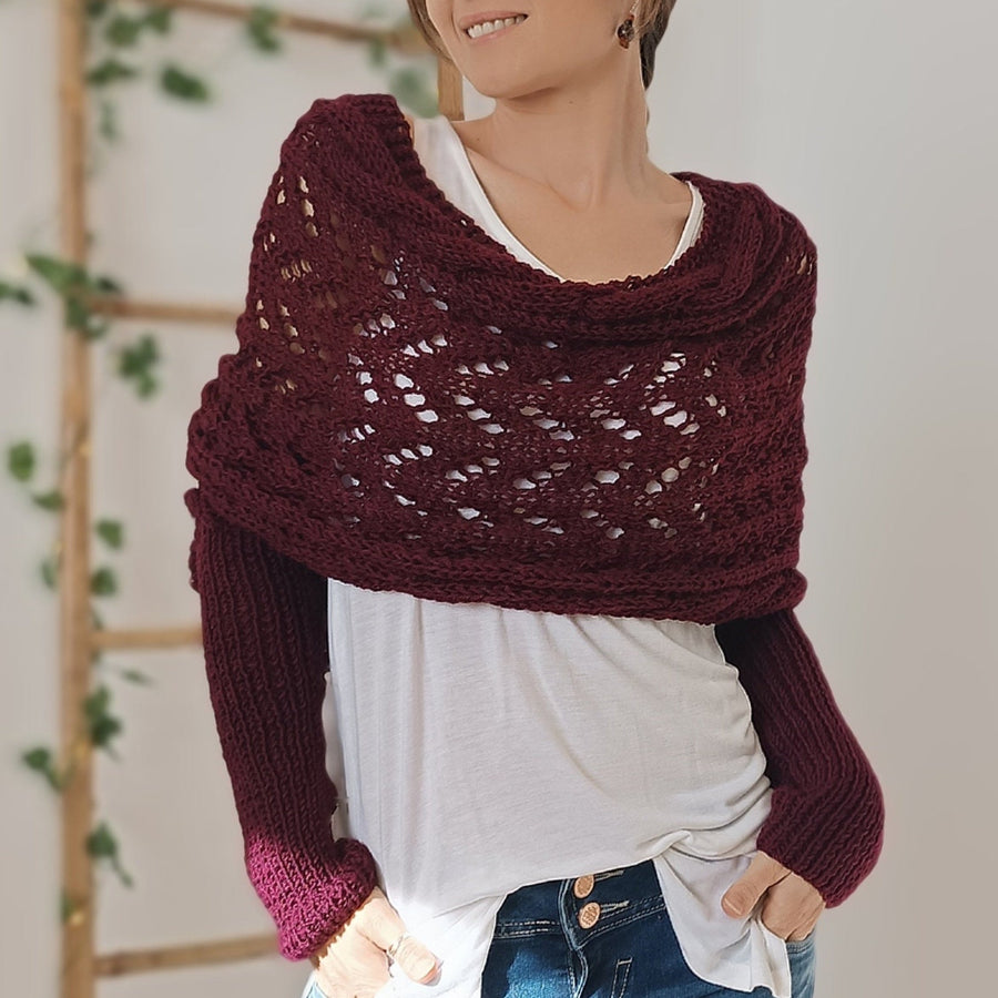 Gestrickter Bolero mit Ärmeln, Wickel-Design und Lochmuster in verschiedenen Farben